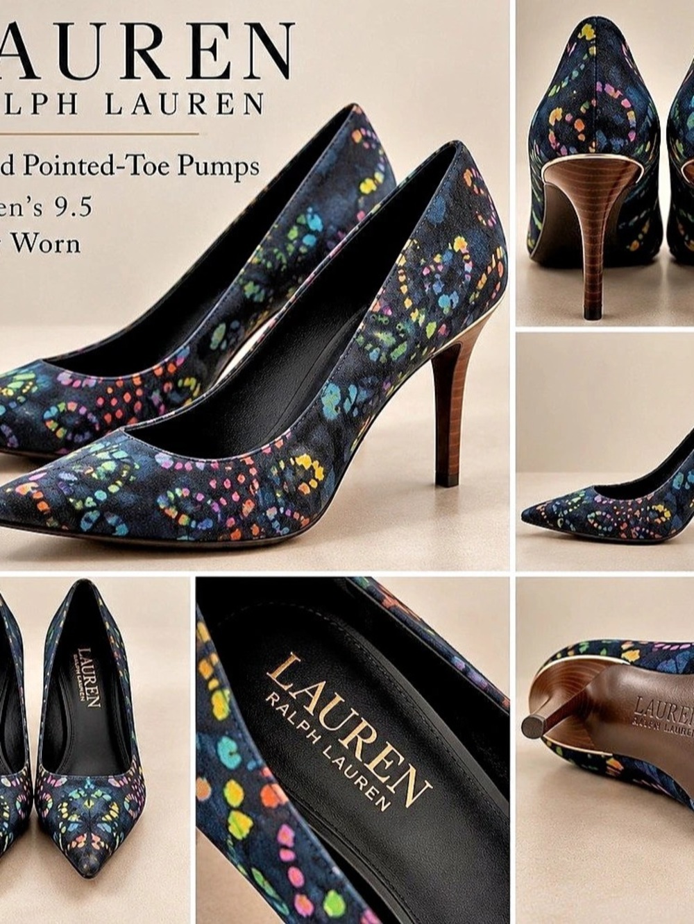Lauren Ralph Lauren Printed Pointed Toe Pumps Heels Size 9.5 NWO